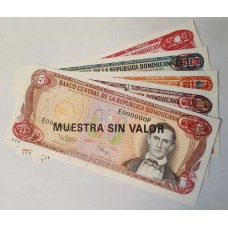 DOMINICAN REPUBLIC 1994 . FIVE 5 - ONE THOUSAND 1,000 PESOS BANKNOTES . SPECIMEN